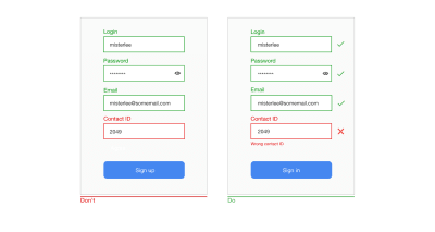 Use icons and supportive text to show which fields are invalid. This will help colorblind people fix the problems.