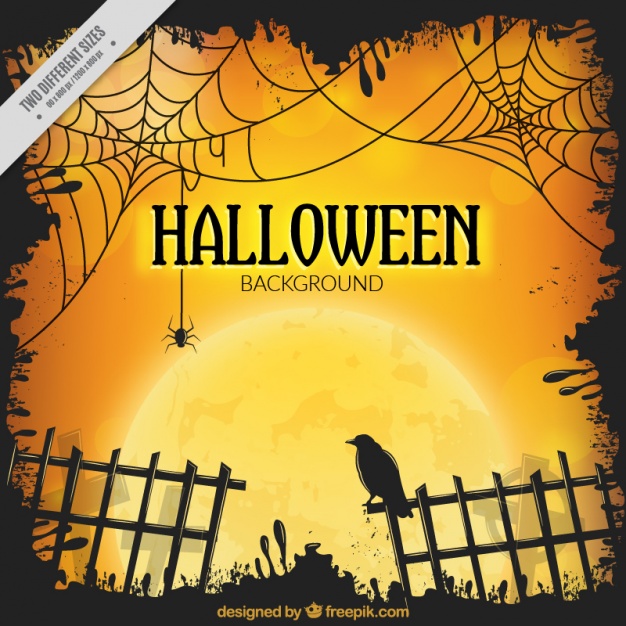 Halloween background with fence and a raven