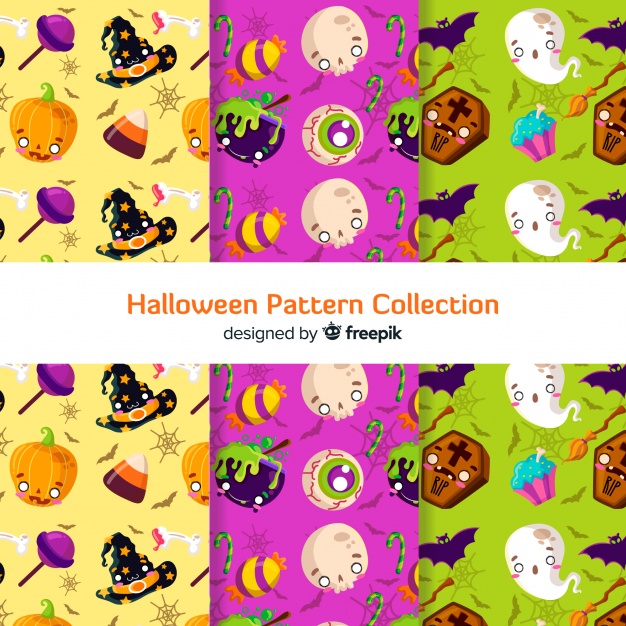 Colorful halloween pattern collection with flat design