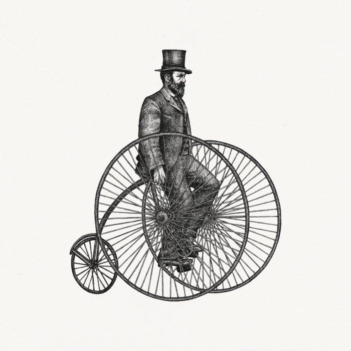  Иллюстрация 19-го века джентльмен на велосипеде «width =» 700 «height =» 700 