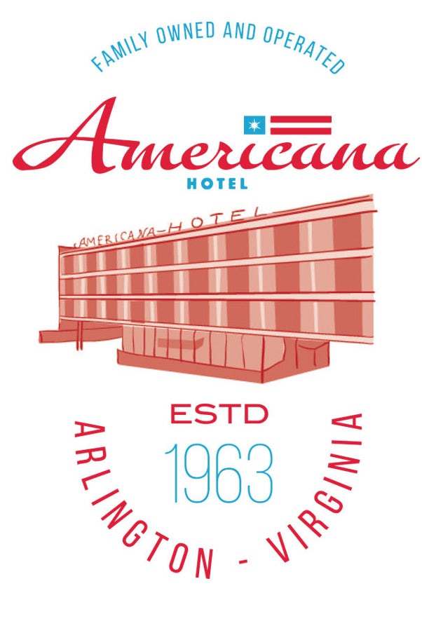  Americana Hotel Иллюстрированный дизайн футболки "width =" 602 "height =" 906 