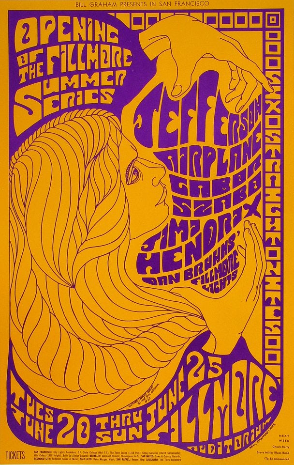  1967 Плакат Джефферсона "Самолет" и "Джими Хендрикс" от Клиффорда Чарльза Сили "width =" 608 "height =" 960 "/> 
 
<figcaption> 1967 Плакат Джефферсона" Самолет "и Джимми Хендрикс от Клиффорда Чарльза Сили для" Филмора "</figcaption></figure>
<h3><span id=