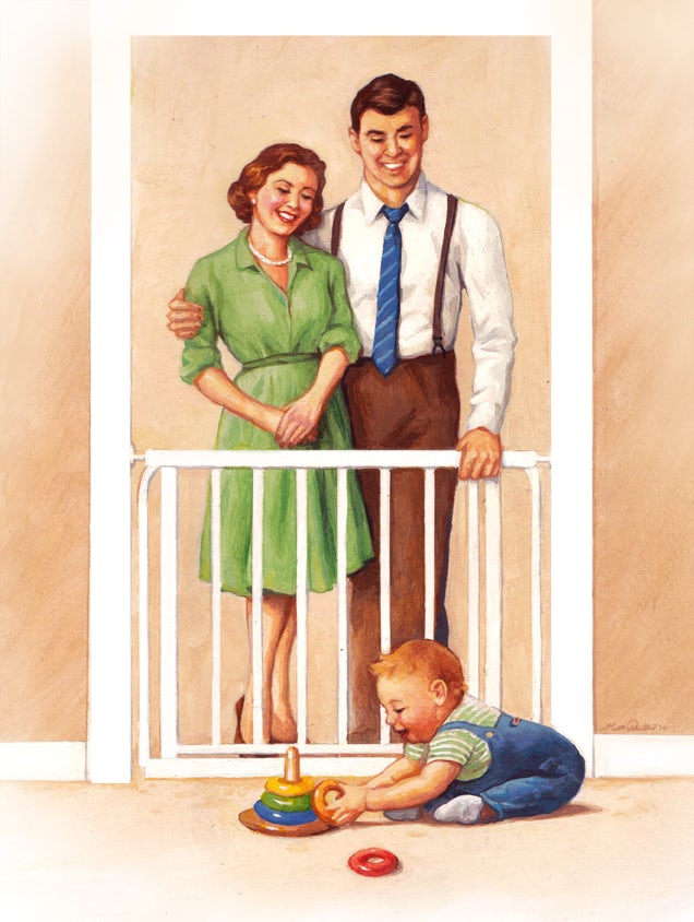  Иллюстрация в стиле 1950-х годов для родителей и ребенка дома "width =" 636 "height =" 844 