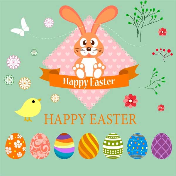 Easter-card-design-illustration-with-bunny-and-eggs