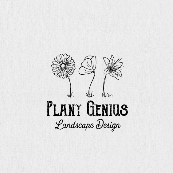  три нарисованные линии цветы рядом с текстом «Plant Genius» 