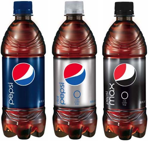  Бутылки Pepsi, Diet Pepsi и Pepsi Max с логотипом 2008 "width =" 500 "height =" 485 