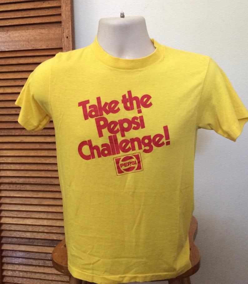  Винтажная желтая футболка Pepsi Challenge "width =" 794 "height =" 909 
