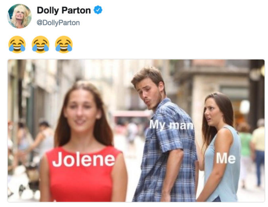  Мем «Отвлеченный парень» с текстами из «Джолин» Долли Партон "width =" 1339 "height =" 1033 