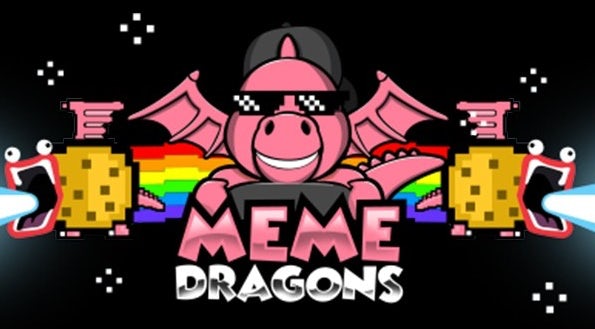  Логотип с изображением розового дракона в темных очках и надписью «мем-драконы» по бокам с кричащими печеньками "width =" 595 "height =" 329 