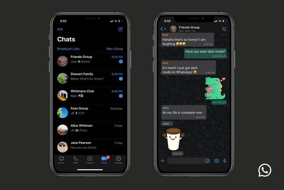  WhatsApp в настольном дизайне приложения в темном режиме 