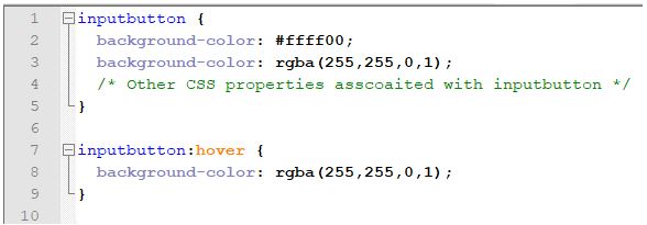  inputbutton "width =" 588 "height =" 205 "class =" aligncenter size-full wp-image-3919 "/> </p>
<p> В приведенном выше коде есть два объявления свойства background-color. На # 2 цвет фона объявляется в шестнадцатеричном формате (# ffff00), а # 3 имеет другое объявление в формате rgba (красный, зеленый, синий, альфа-канал), который понятен в последних браузерах. Если доступ к странице с этим кодом CSS осуществляется из более старого браузера, объявление в # 3 не будет применимо, и оно будет проигнорировано, то есть цвет фона будет применен из свойства, объявленного в # 2. С другой стороны, если к коду обращаются из последнего браузера, объявление в # 2 будет перезаписано объявлением в # 3. </p>
<h3><span id=