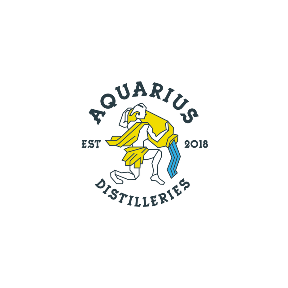  Геометрический логотип, показывающий Водолея в желтой льющейся голубой воде 