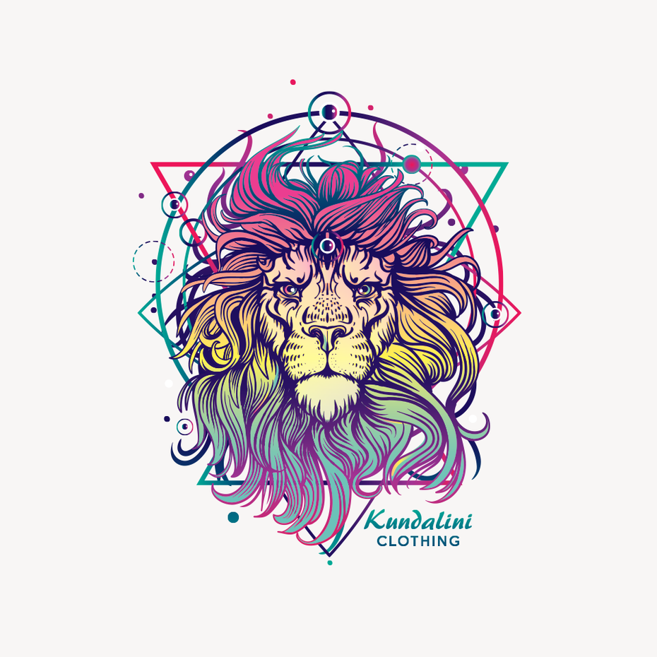  Разноцветный лев на геометрическом фоне 