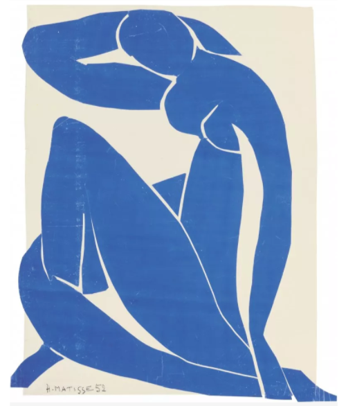  Коллаж с изображением обнаженной женщины из разорванной голубой бумаги на белом фоне "width =" 500 "height =" 586 