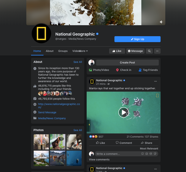  Снимок экрана Facebook National Geographic "width =" 629 "height =" 580 