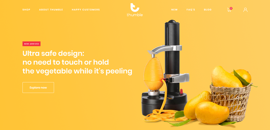  Желто-белый дизайн веб-сайта, посвященного кухонным товарам "width =" 1817 "height =" 880 