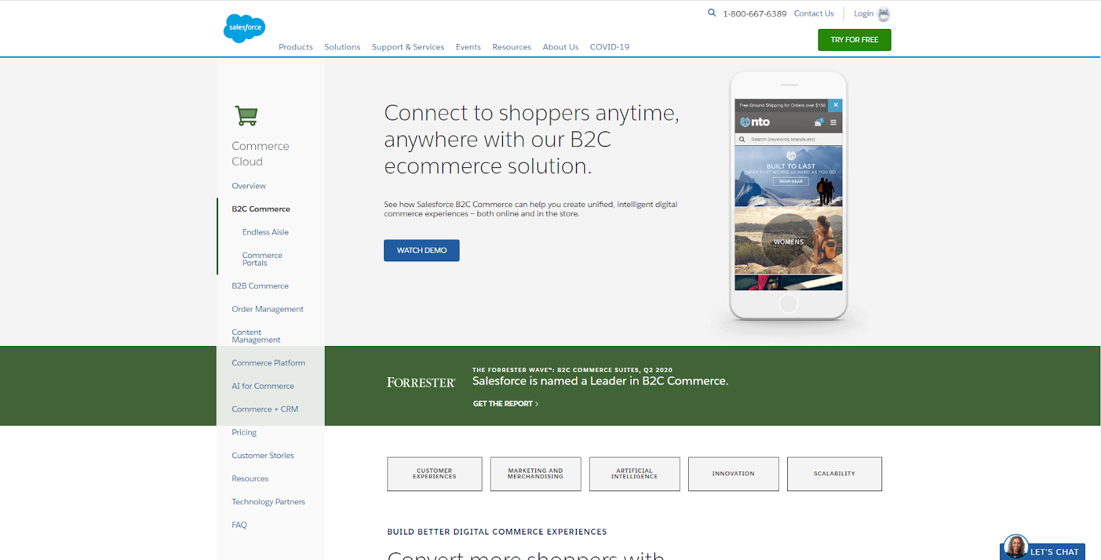  снимок экрана домашней страницы SalesForce Commerce Cloud 