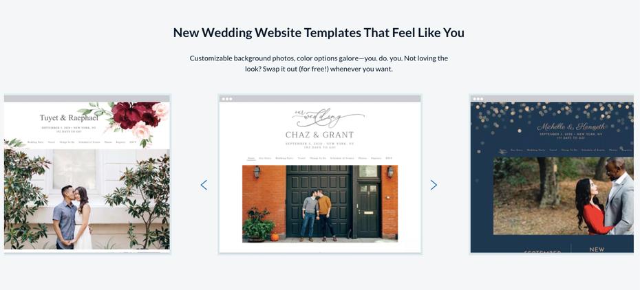  Снимок экрана службы шаблонов свадебного веб-сайта "width =" 1435 "height =" 651 "/> 
 
<figcaption> Конструктор свадебных веб-сайтов предлагает вам несколько шаблонов на выбор. Via The Knot </figcaption></figure>
<p> Хотя большинство наиболее популярных разработчиков веб-сайтов, таких как WordPress.org, Squarespace и Wix, предлагают свадебные веб-сайты в своей библиотеке шаблонов, существуют также специальные веб-сайты для свадеб, такие как The Knot. </p>
<h4><span id=