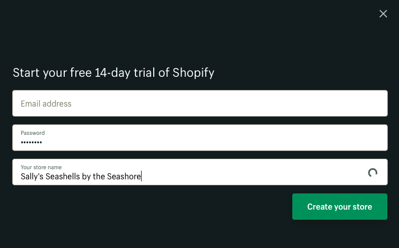  Снимок экрана с бесплатной пробной версией Shopify Зарегистрируйтесь "width =" 789 "height =" 491 