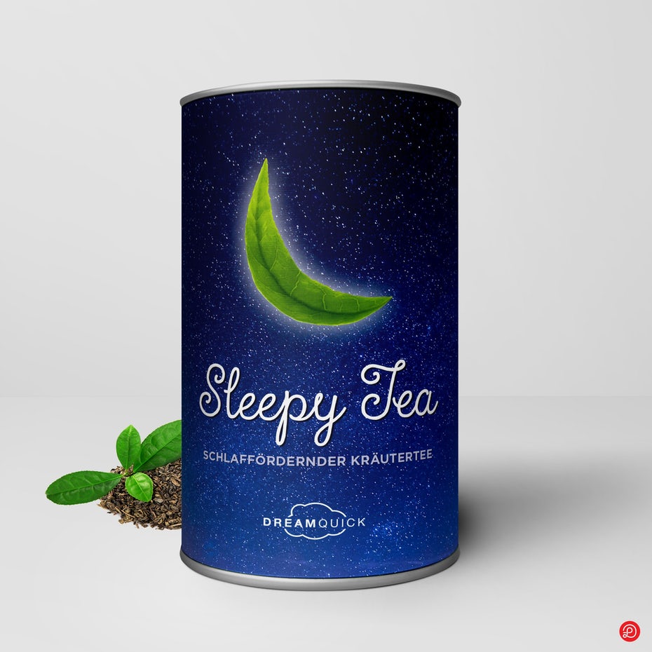  синяя банка чая с чайным листом в форме луны 