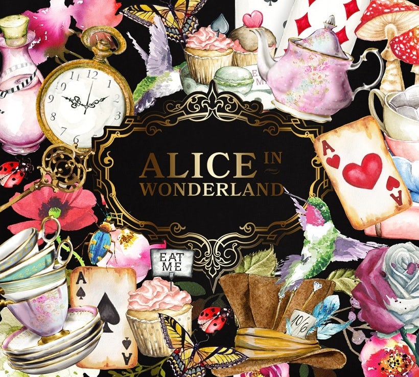  разноцветная коробка для чая, иллюстрированная изображениями из «Алисы в стране чудес» 