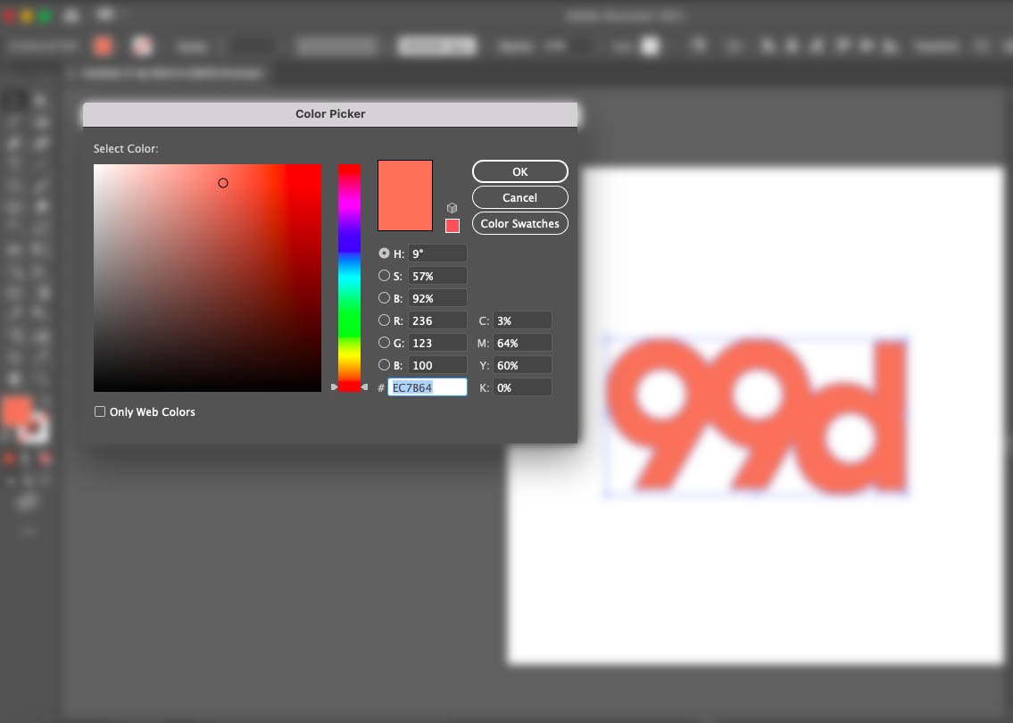  Снимок экрана интерфейса Adobe Illustrator, показывающий палитру цветов "width =" 1135 "height =" 810 