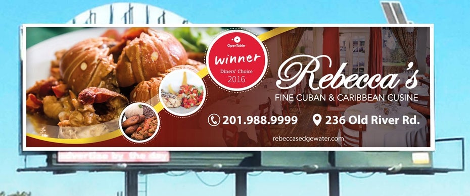  Рекламный щит с тарелкой омара и риса и белым текстом "width =" 1506 "height =" 630 