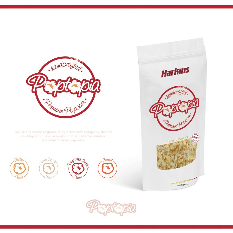  Логотип и дизайн упаковки попкорна Поппин 