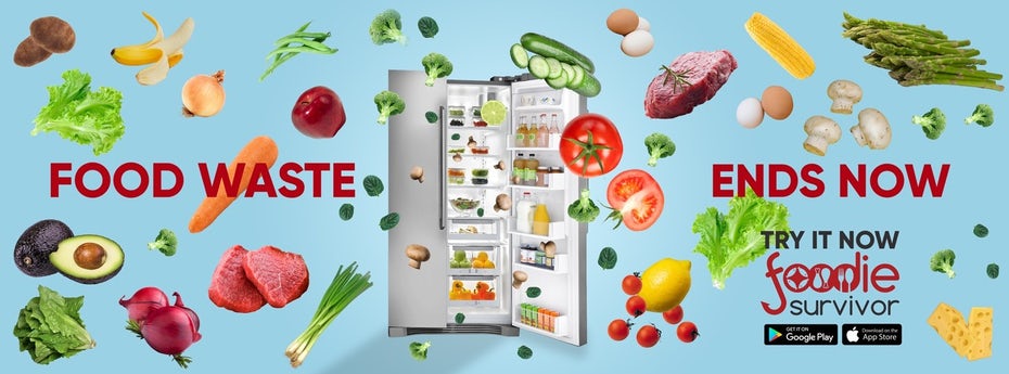  Рекламный баннер Facebook, показывающий еду, вылетающую из холодильника "width =" 1446 "height =" 537 