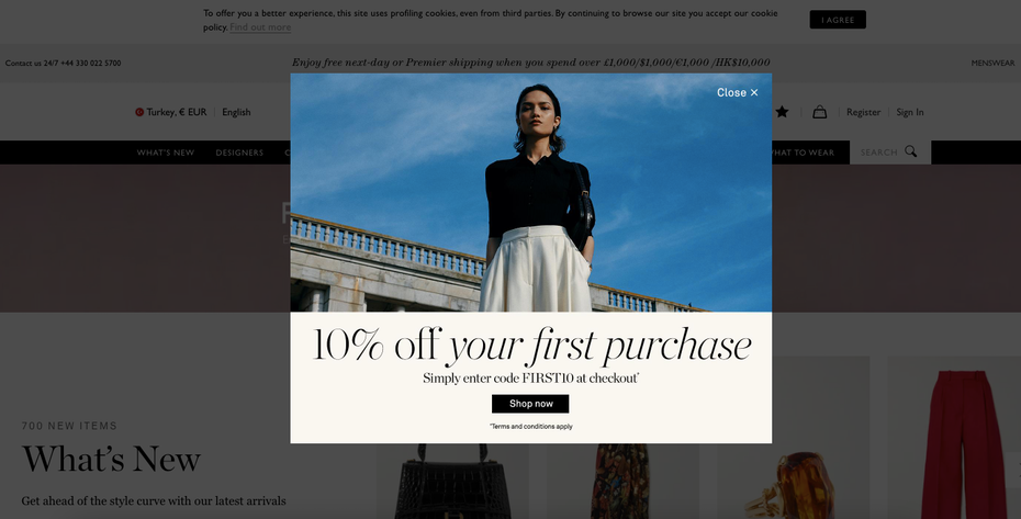  Всплывающее окно Net-a-porter "width =" 1378 "height =" 701 "/> 
 
<figcaption> Это всплывающее окно похоже на небольшой приветственный напиток. Via Net-a-Porter </figcaption></figure>
<p> Многие сайты электронной коммерции предлагают небольшую скидку для тех, кто впервые посещает их веб-сайты. Приведенный выше пример взят от интернет-магазина одежды Net-a-Porter. Всплывающее окно не мешает, а приветствует это предложение. Дело. Прежде чем я продолжу делать покупки, у меня в голове есть 10% скидка. </p>
<figure data-id=