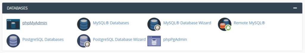  Доступ к phpMyAdmin из cPanel "class =" wp-image-91220 "width =" 630 "/> </figure>
</p></div>
<p> Затем щелкните вкладку <em> Базы данных </em> и выберите базу данных, которую хотите загрузить: </p>
<div class=
