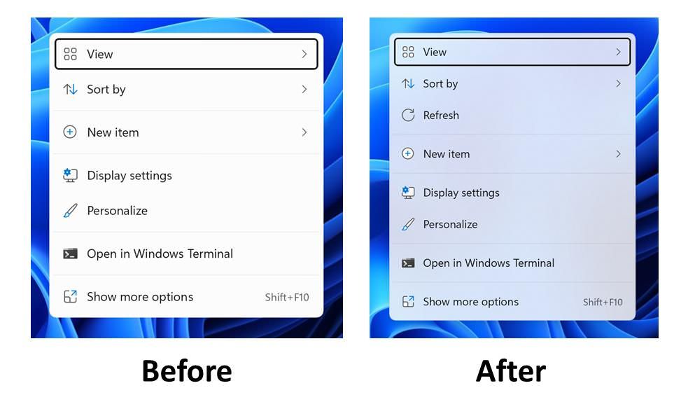  Новые контекстные меню при щелчке правой кнопкой мыши в Windows 11 
