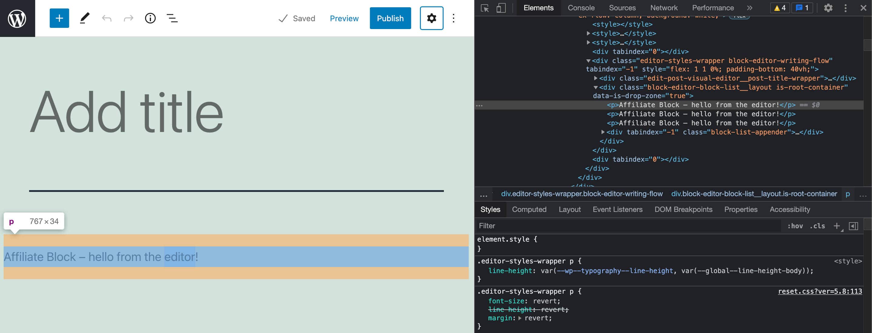 The same block without useBlockProps." width="2876" height="1100"  />

<p class=