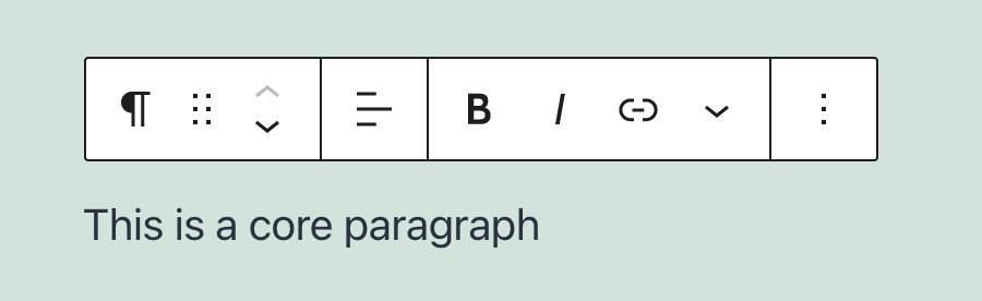 The core paragraph block toolbar." width="900" height="276"  />

<p class=