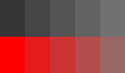  Образцы красного цвета становятся все более ненасыщенными, с фильтром оттенков серого, примененным к верхней половине 