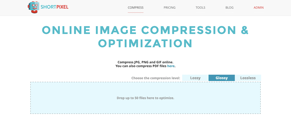 Интерфейс ShortPixel с логотипом ShortPixel вверху над словами «Сжатие и оптимизация изображений в Интернете: сжатие JPG, PNG и GIF онлайн».» width="1000" height="404" / >
 
<figcaption id=