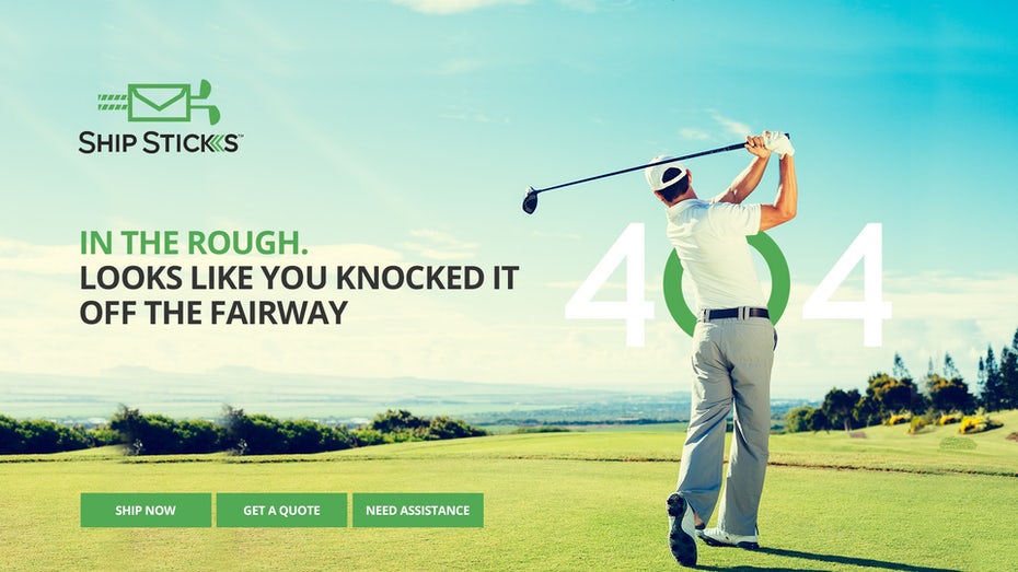 Страница 404, на которой изображен мужчина, размахивающий клюшкой для гольфа" width="1920" height="1080