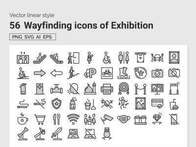 Примеры 56 значков выставки Wayfinding