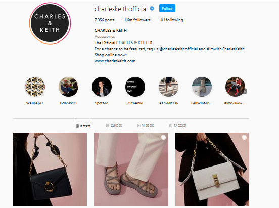 Галерея в Instagram, в которой представлены сумки, обувь и модели, одетые в черное платье и белое платье в горошек." width="552" height="411"/>
 
<figcaption>через Instagram</figcaption></figure>
<p>Charles & Keith, сингапурский ритейлер модной одежды, известен своей культурой инноваций. Еще до того, как электронная коммерция вторглась в цифровую среду, бренд уже запустил свой сайт электронной коммерции в 2004 году и осуществляет доставку в 70 стран мира. Теперь бренд Кроме того, у него есть мобильное приложение для покупок и активное присутствие в социальных сетях.</p>
<p> Успех азиатского бренда привлек внимание французского дома роскоши Louis Vuitton Moet Hennesy (LVMH), что побудило их купить 20% акций компании.</p>
<figure data-id=