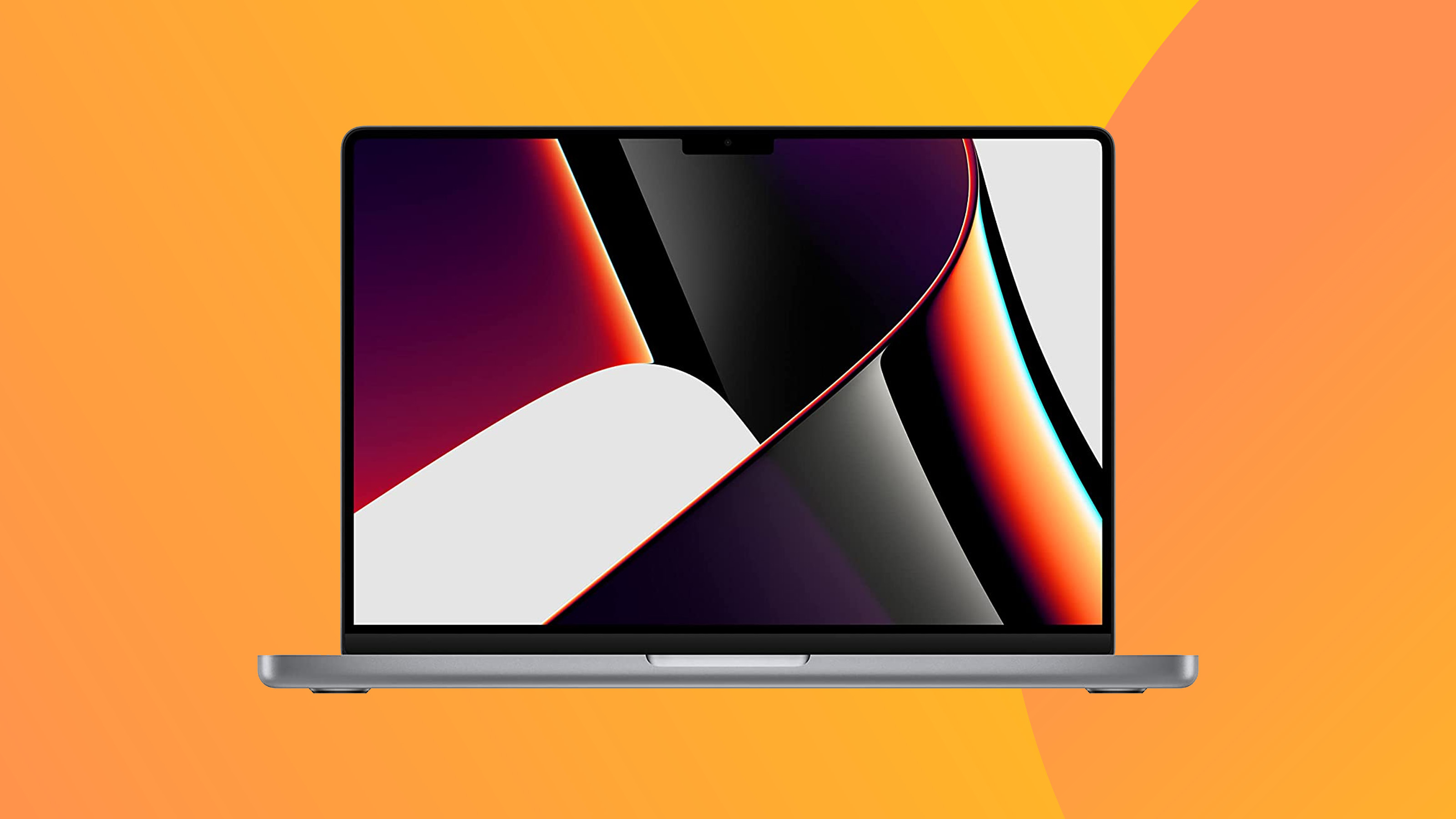 Снимок продукта Macbook Pro 2021 года на красочном фоне.