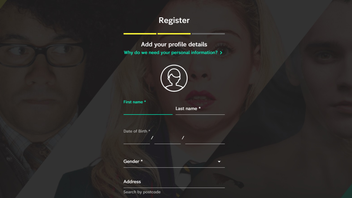 Скриншот страницы регистрации с информацией об адресе для веб-сайта Channel 4