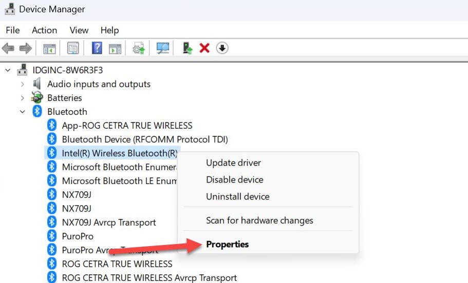 Диспетчер устройств Windows 11 с выделенными свойствами