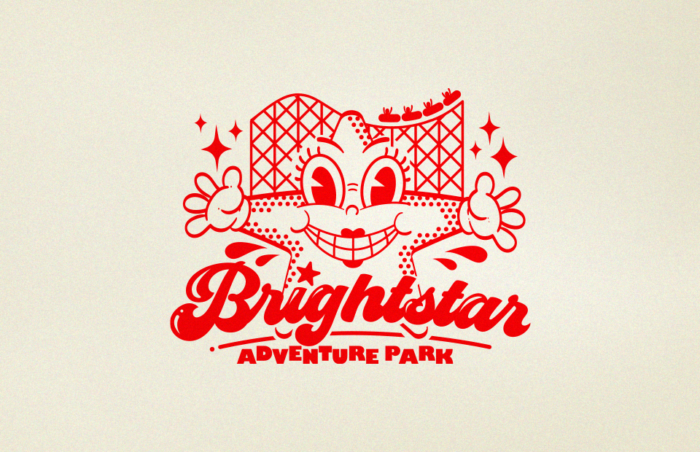 Логотип Brightstar Adventure Park переосмыслен в ретро-красном лайнере