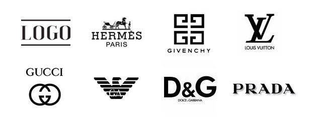 сравнение общего логотипа с модными брендами высокого класса, такими как hermes, Givenchy, louis vuitton, gucci, prada