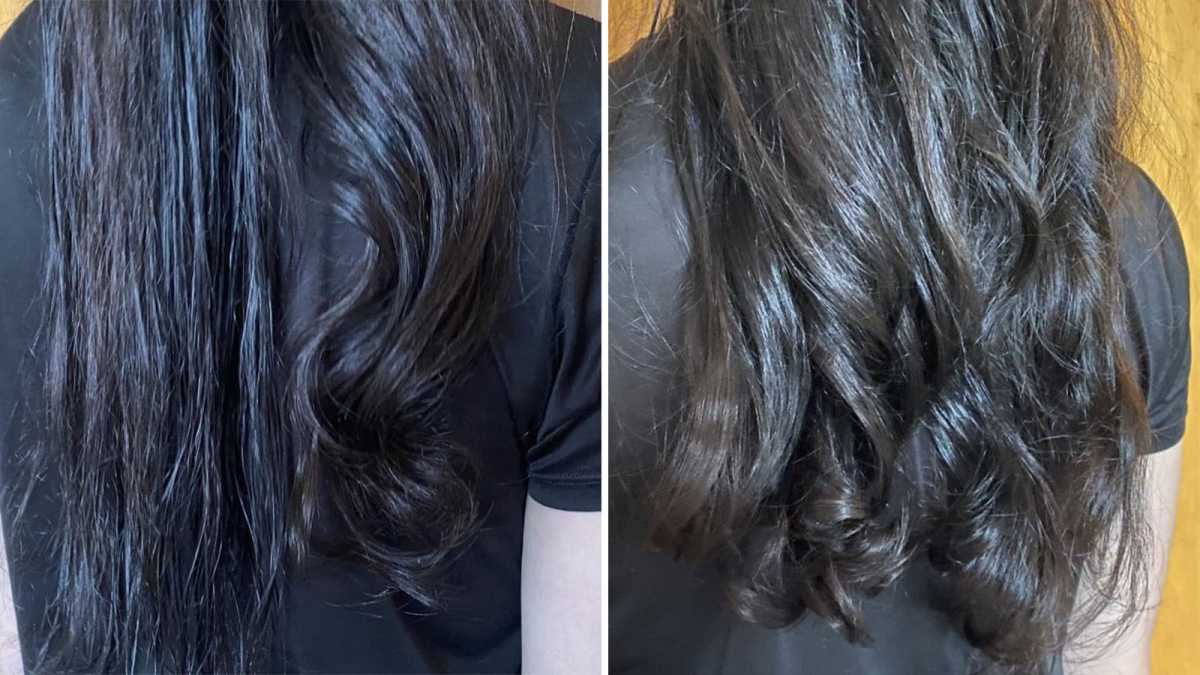 Волосы до и после использования автоматических бигуди 