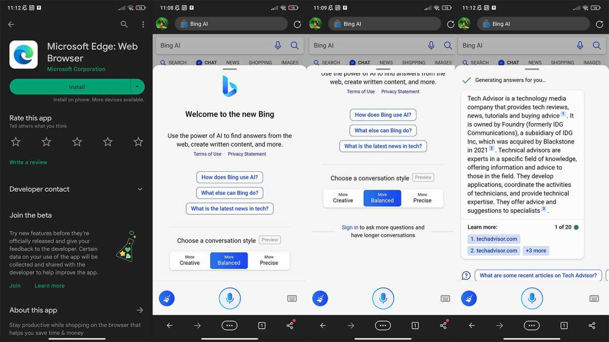 Метод Bing Chat для Android