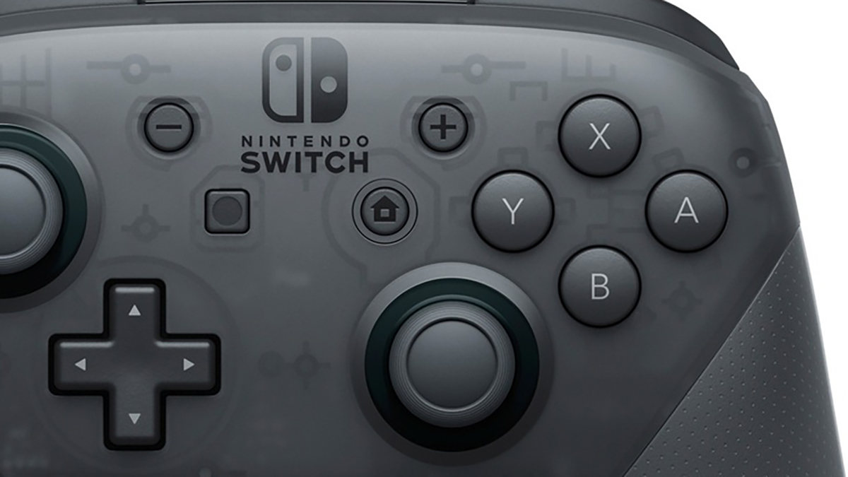 Крупный план контроллера Nintendo Switch Pro.