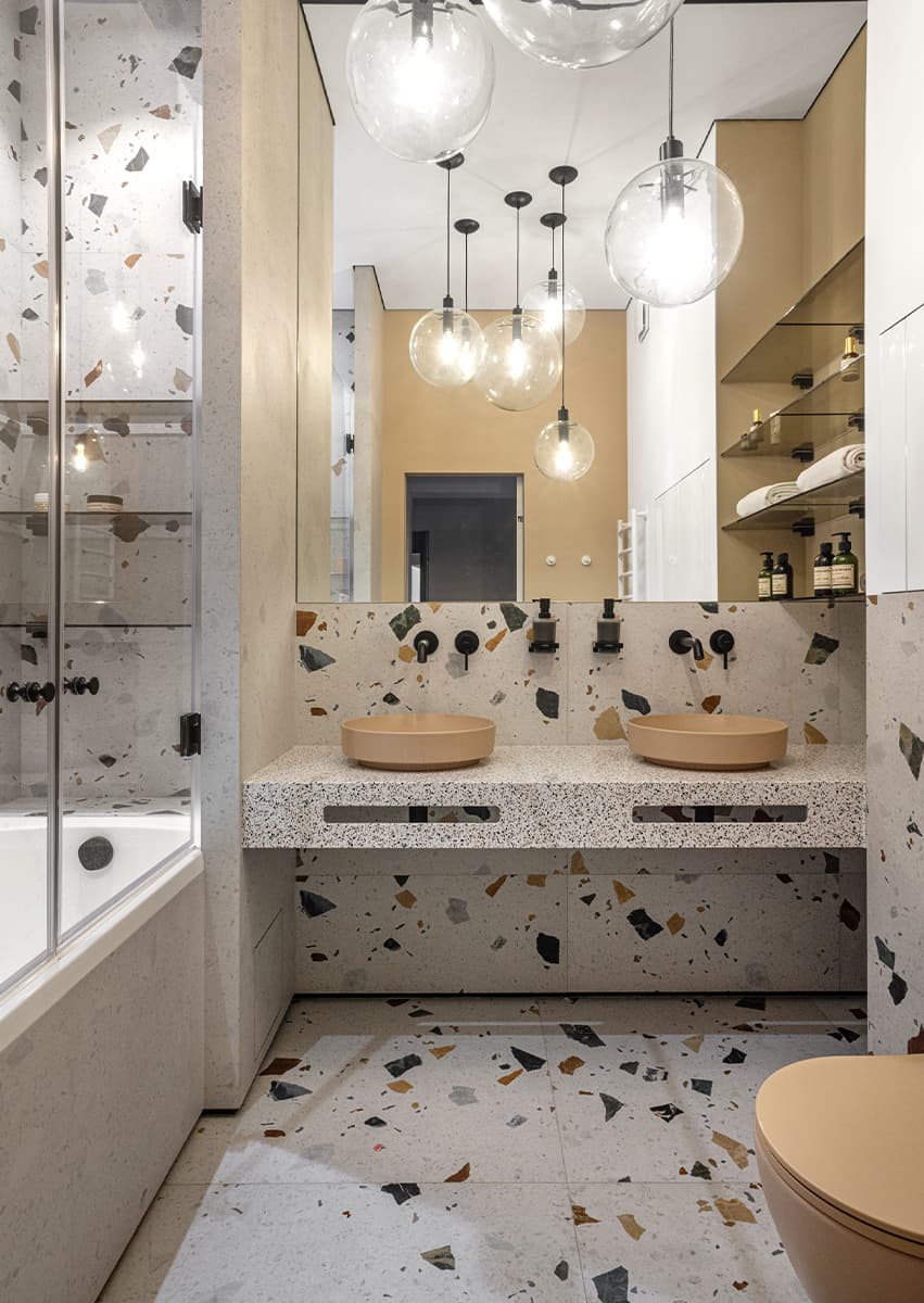 Интерьеры квартир с эффектной плиткой терраццо